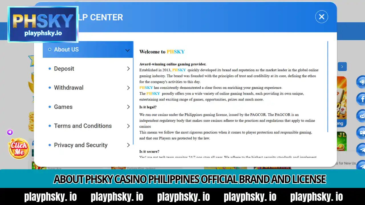 PHSKY account and security interface screenshot