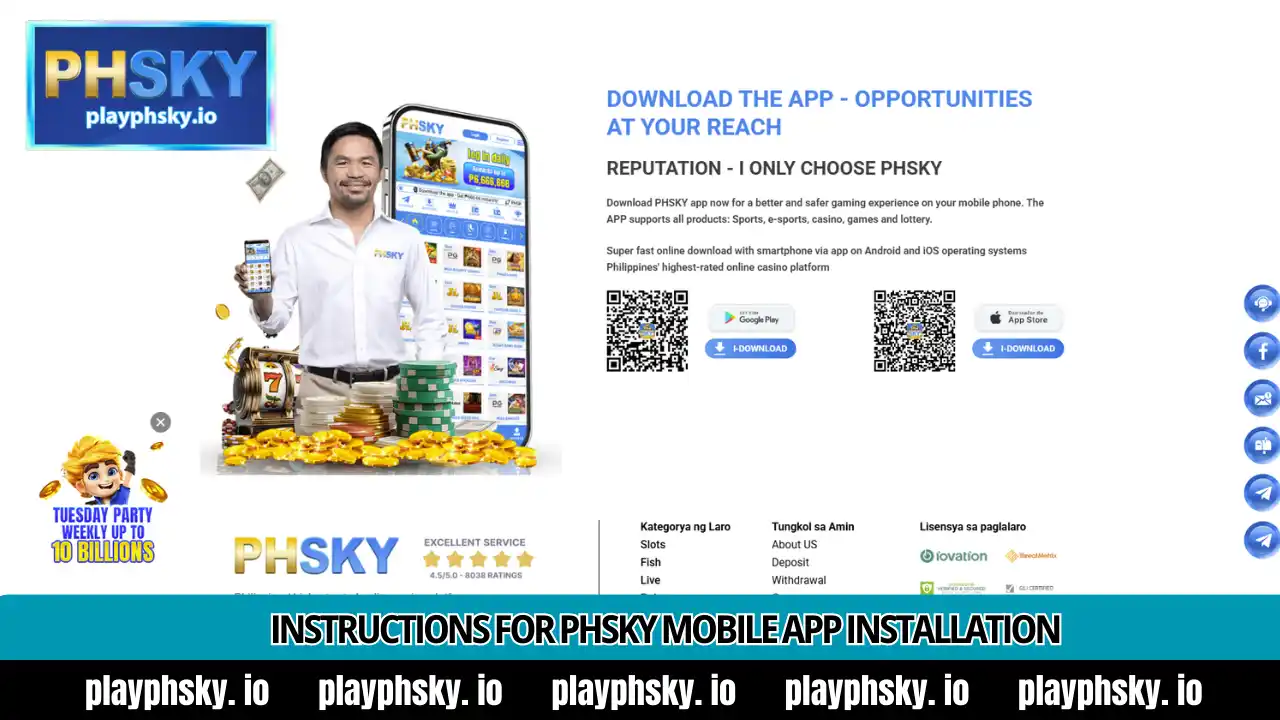 PHSKY responsive mobile browser layout with casino menu and game lobby